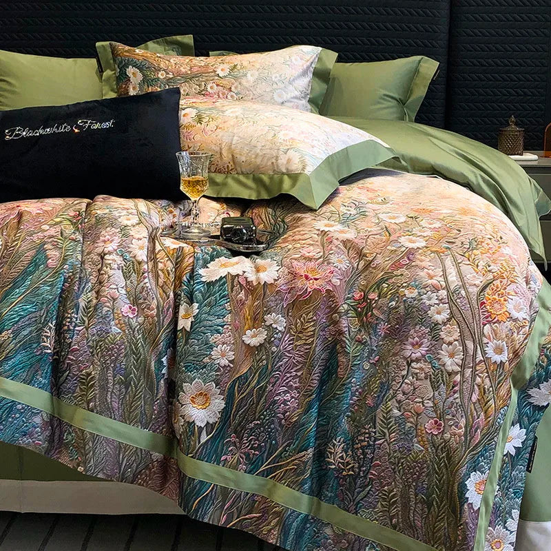 Lin pfauenfeathers et fleurs (coton 100% égyptien)
