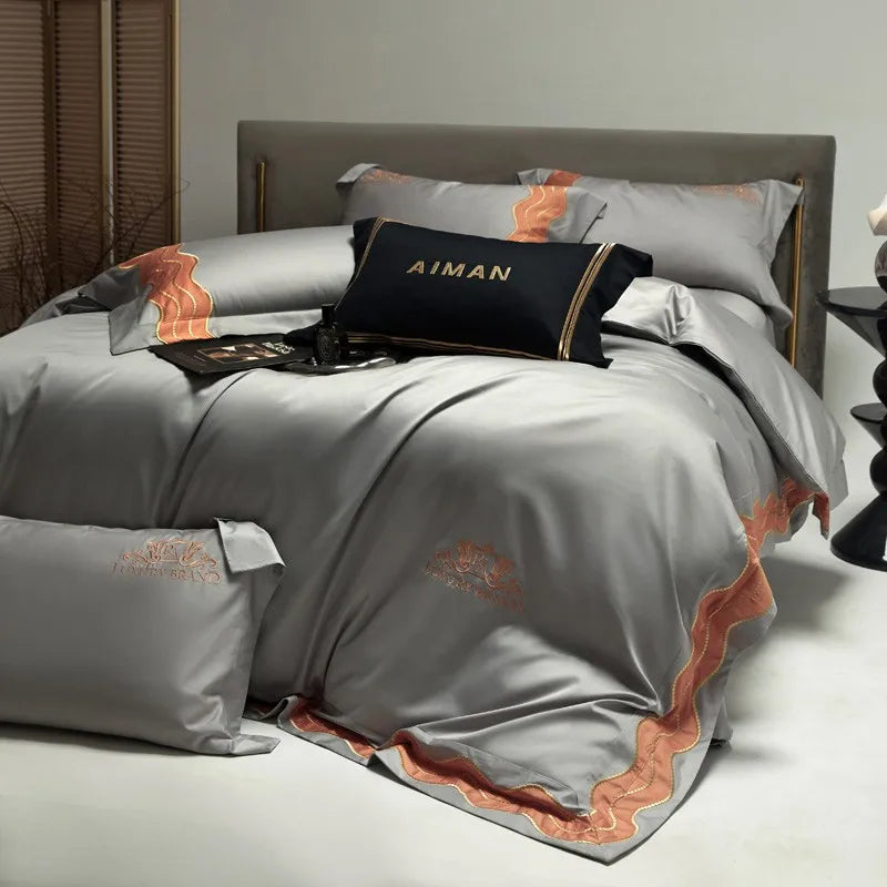 Couvre-feu de luxe Cover Gris Orange (100% coton égyptien)