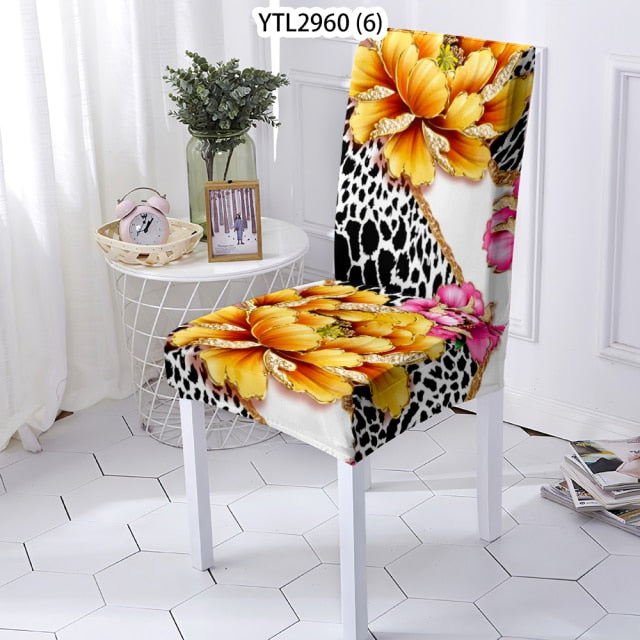 Stuhlbezüge elastisch mit Blumendesign
