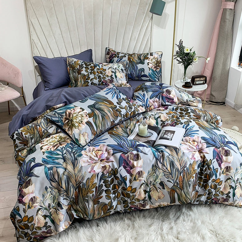 Bed linen blue with flowers (100% Egyptian cotton)