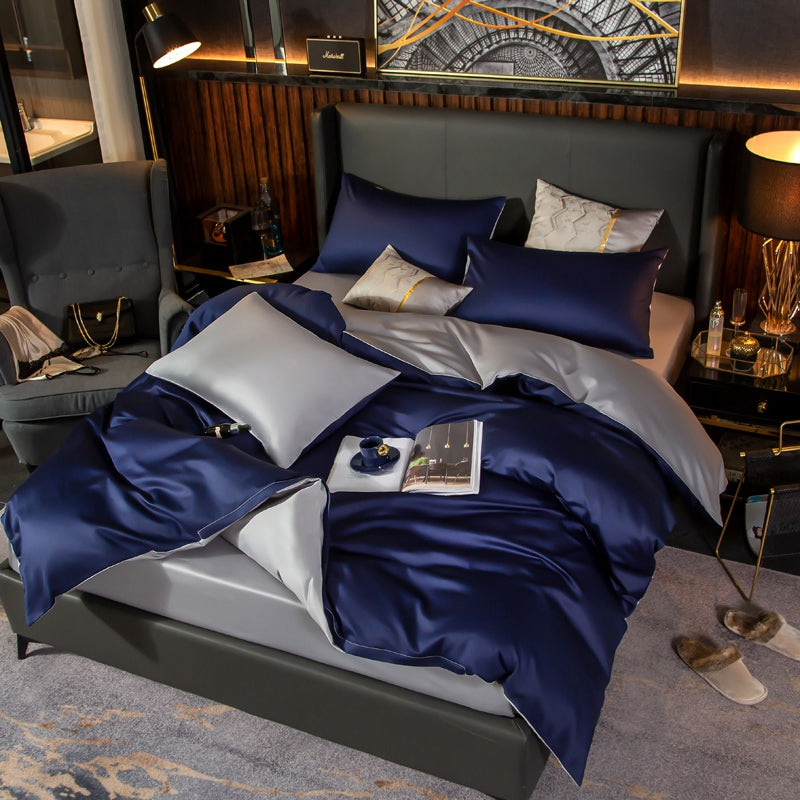 Bed linen dark blue / gray gloss (100% Egyptian cotton)