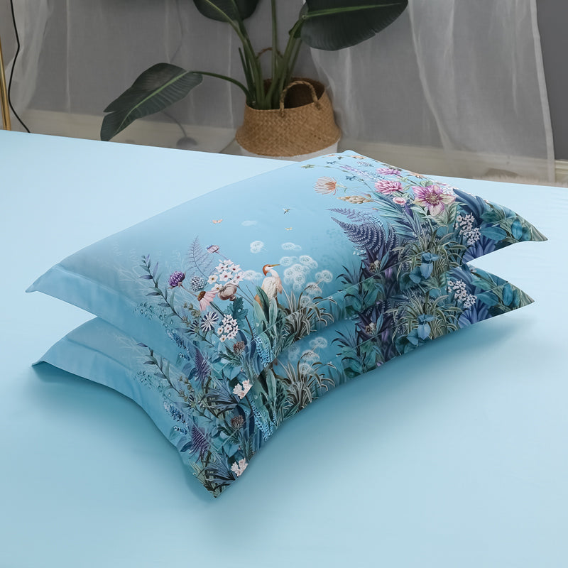 Bettwäsche Blumenwiese auf Blau (100% Ägyptische Baumwolle)