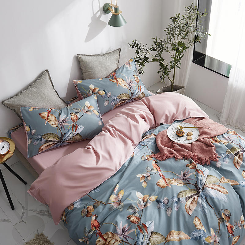 Bed linen parrot with flower blue (100% Egyptian cotton)