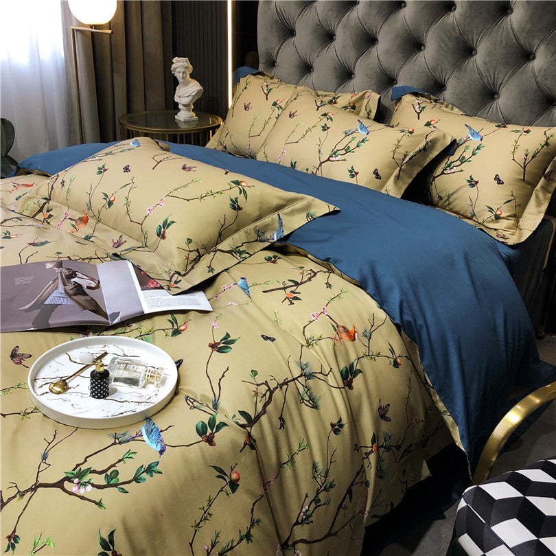 Bed linen with many colorful birds and butterflies (100% Egyptian cotton)
