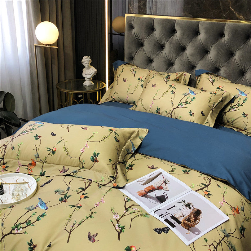 Bed linen with many colorful birds and butterflies (100% Egyptian cotton)