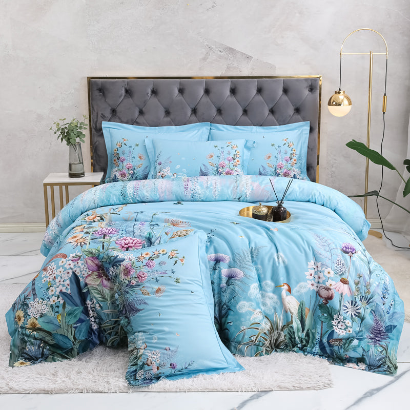 Bed linen flower meadow on blue (100% Egyptian cotton)
