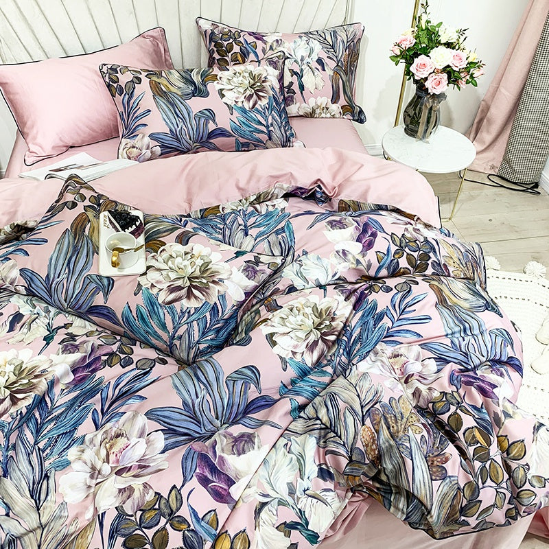 Bed linen pink with flowers (100% Egyptian cotton)