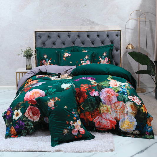 Biancheria da letto rose colorate su verde (100% cotone egiziano)