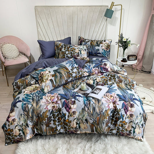 Bed linen blue with flowers (100% Egyptian cotton)