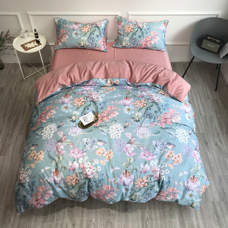 Oiseaux de linge de lit avec fleurs (coton 100% égyptien)