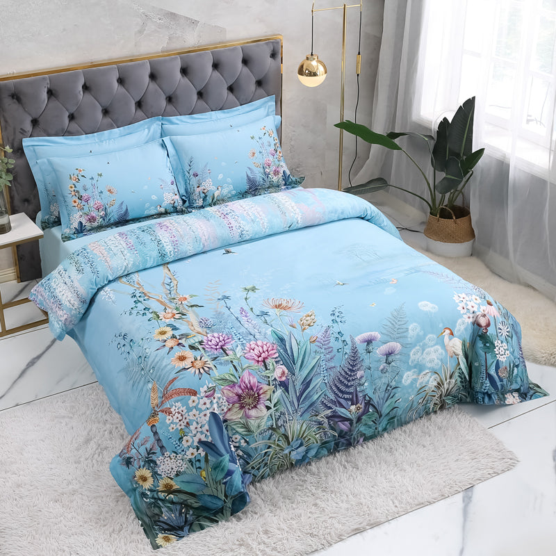 Bed linen flower meadow on blue (100% Egyptian cotton)