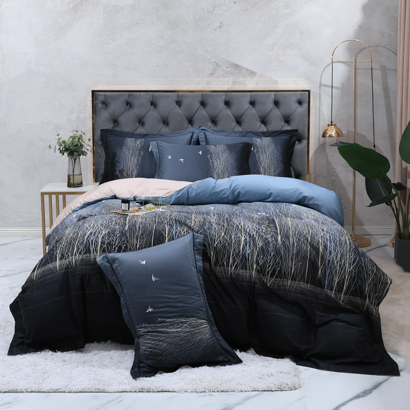 Forêt de linge de lit avec oiseaux (coton 100% égyptien)