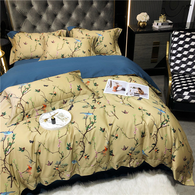 Biancheria da letto con tanti uccelli e farfalle colorate (100% cotone egiziano)