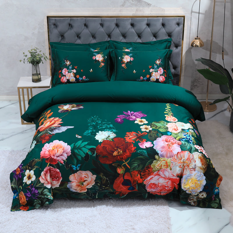 Bed linen colorful roses on green (100% Egyptian cotton)