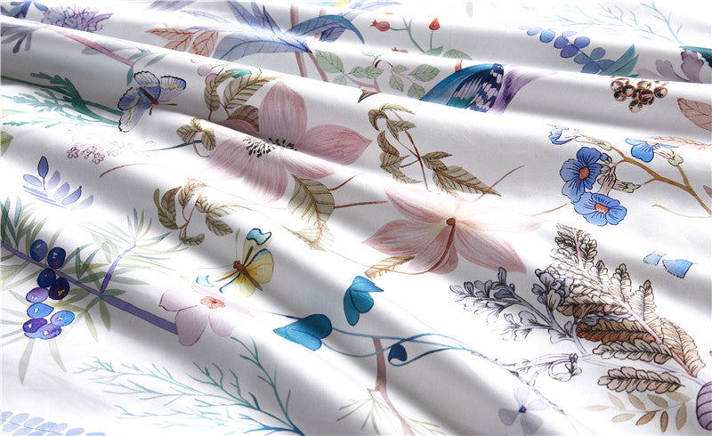 Bed linen birds with flowers violet (100% Egyptian cotton)