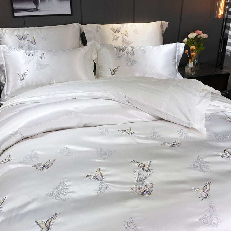 Bed linen flying butterfly white (satin and Egyptian cotton)