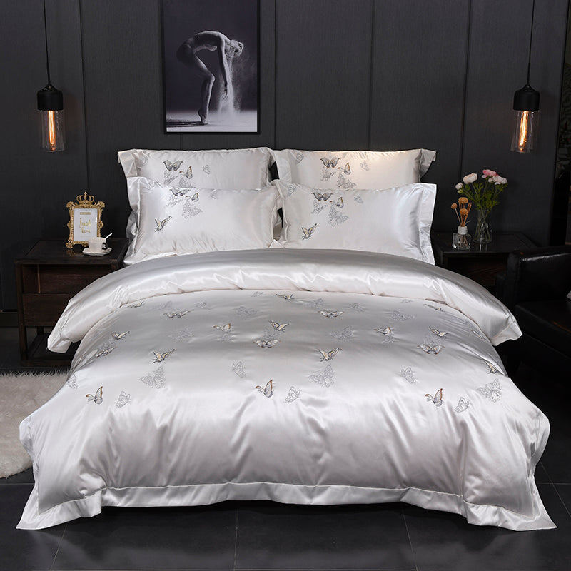 Bed linen flying butterfly white (satin and Egyptian cotton)