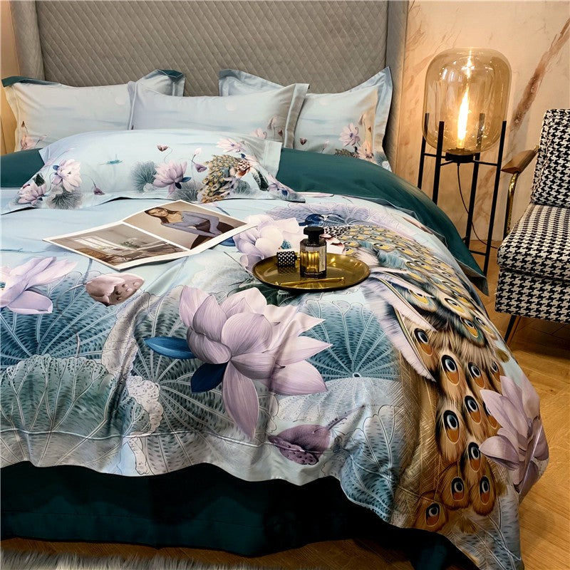 Bed linen Pfauenfeathers and Flowers (100% Egyptian cotton)