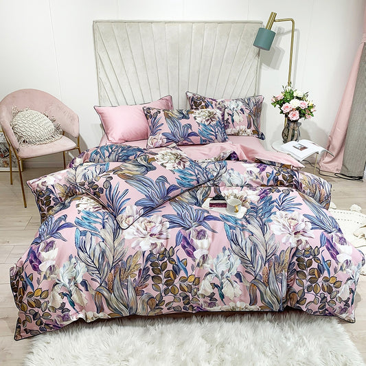 Bed linen pink with flowers (100% Egyptian cotton)
