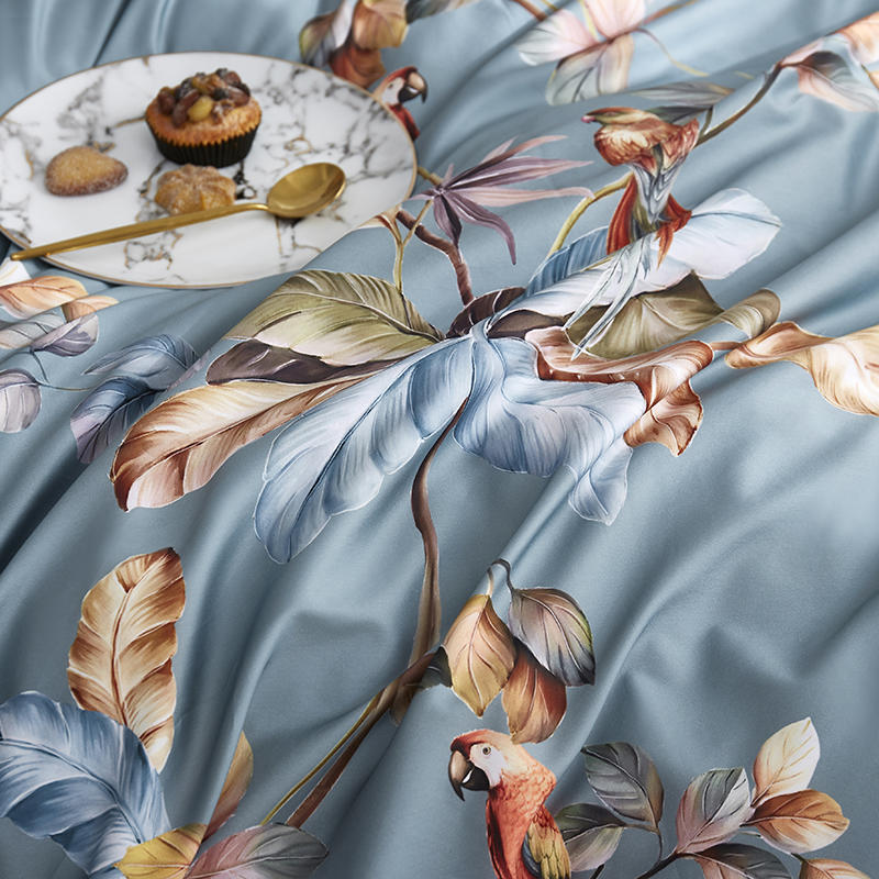 Bed linen parrot with flower blue (100% Egyptian cotton)