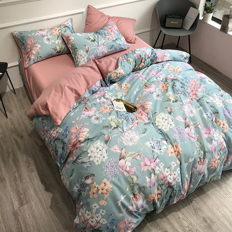 Oiseaux de linge de lit avec fleurs (coton 100% égyptien)