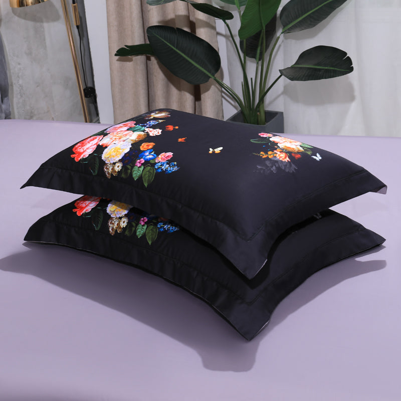 Bed linen colorful roses on black (100% Egyptian cotton)