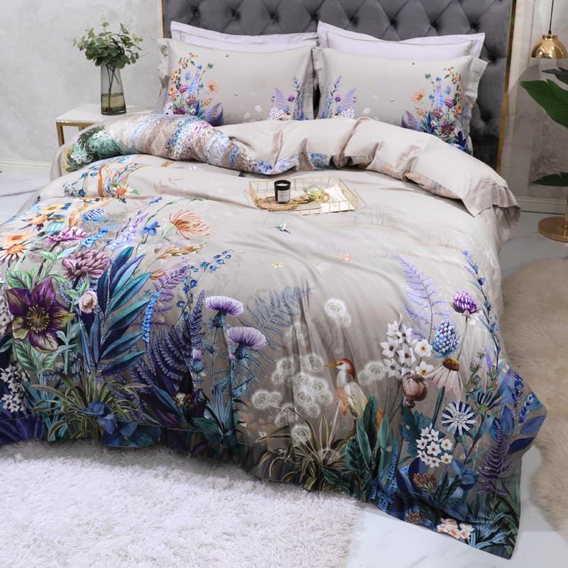 Bed linen purple and blue plants and wildlife (100% Egyptian cotton)