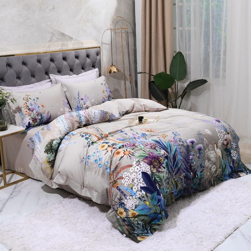Bed linen purple and blue plants and wildlife (100% Egyptian cotton)