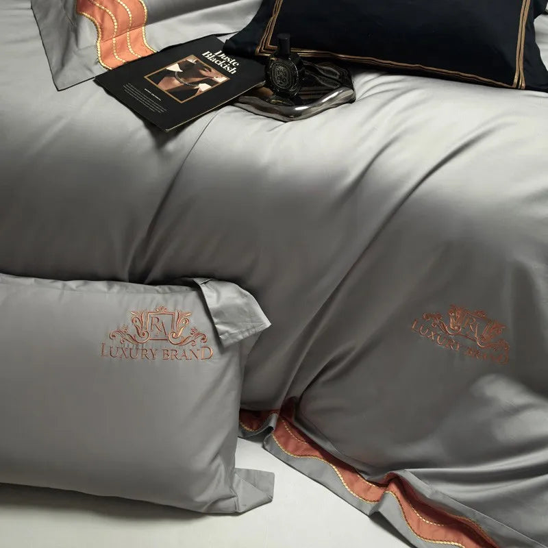 Luxury Brand Bettbezug Grau Orange (100% Ägyptische Baumwolle)