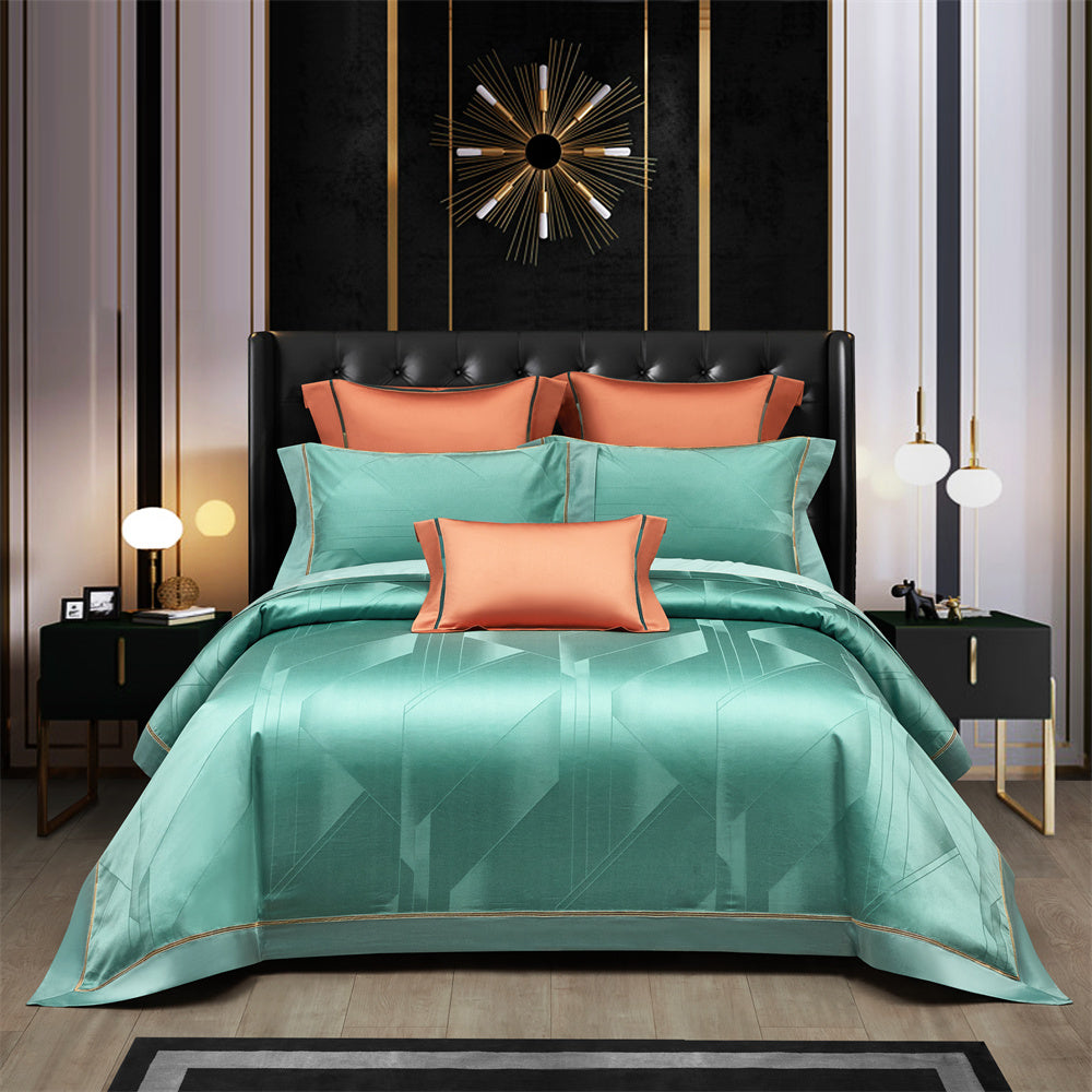 Bed linen shine light blue / orange (100% Egyptian cotton)